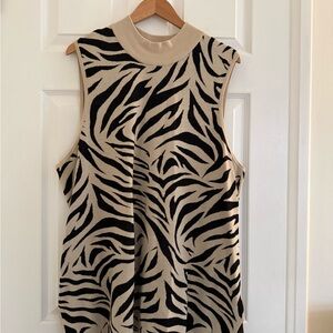 JM Collection Zebra Print Tank Top - Black and Cream